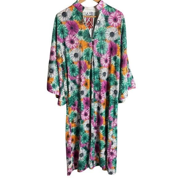 La Vie Style House Sequin Floral Caftan Midi Dress Green Multi Size OS - Picture 1 of 3
